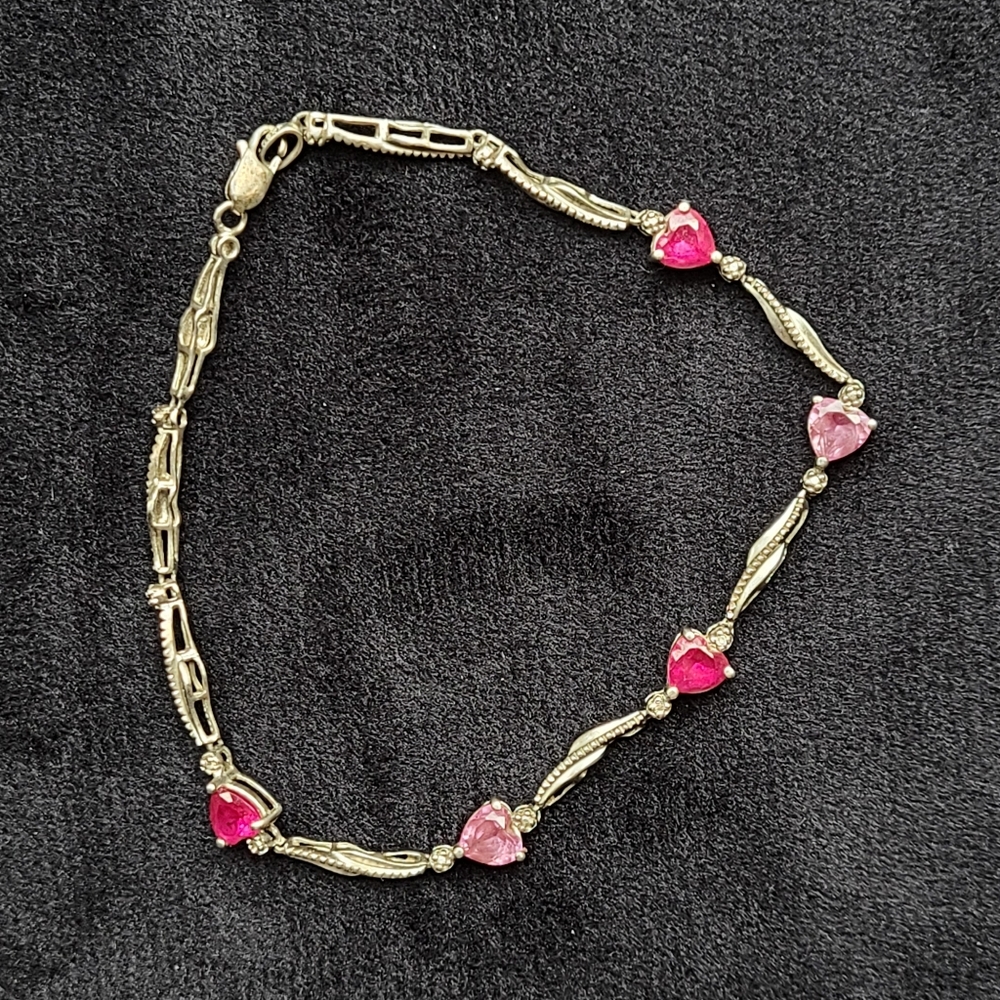 Pink ruby & pink sapphire diamond sterling silver bracelet